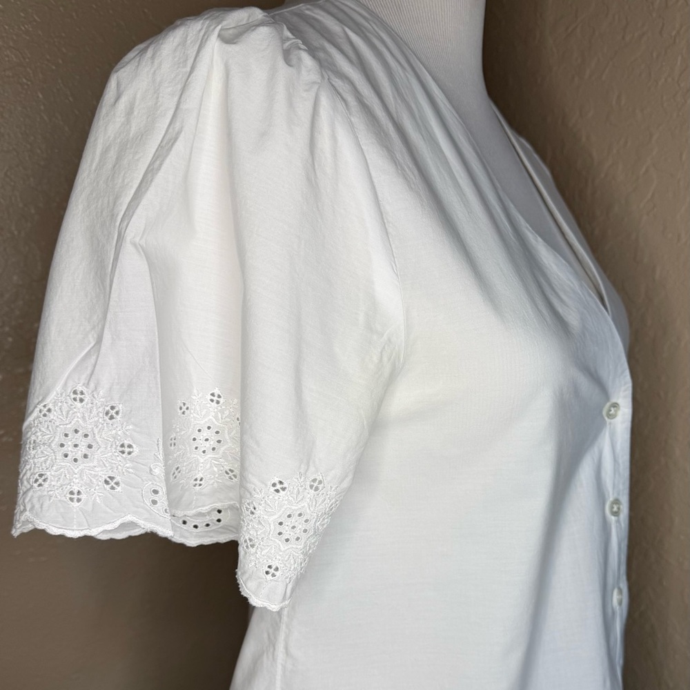 Zara Home eyelet cotton puff sleeve made in India crisp white button down shirt